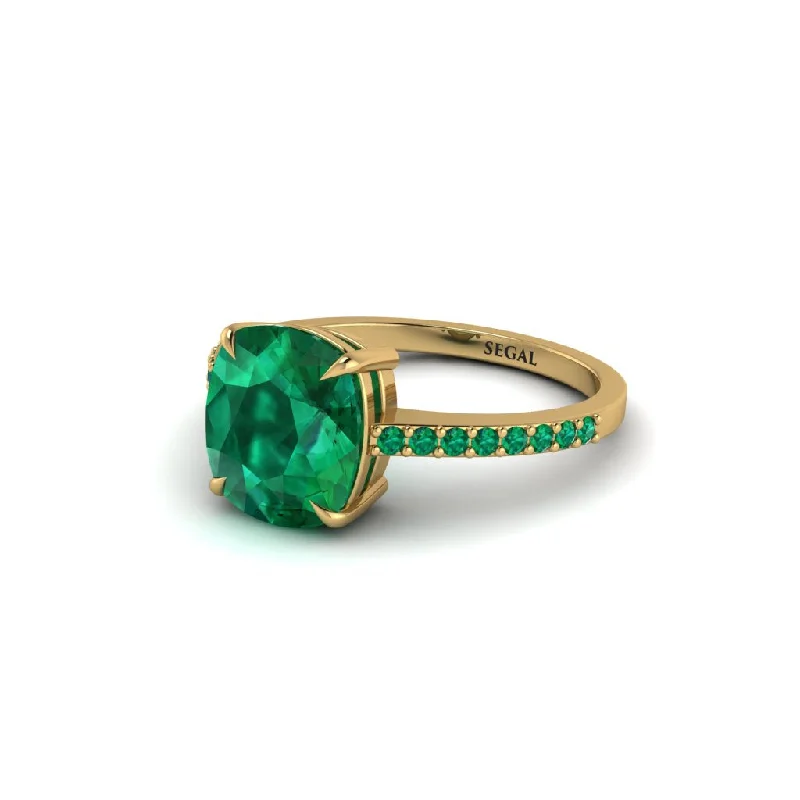 platinum ladies engagement rings-Gold Handmade Cushion Cut Emerald Engagement Ring - Whitney No. 19