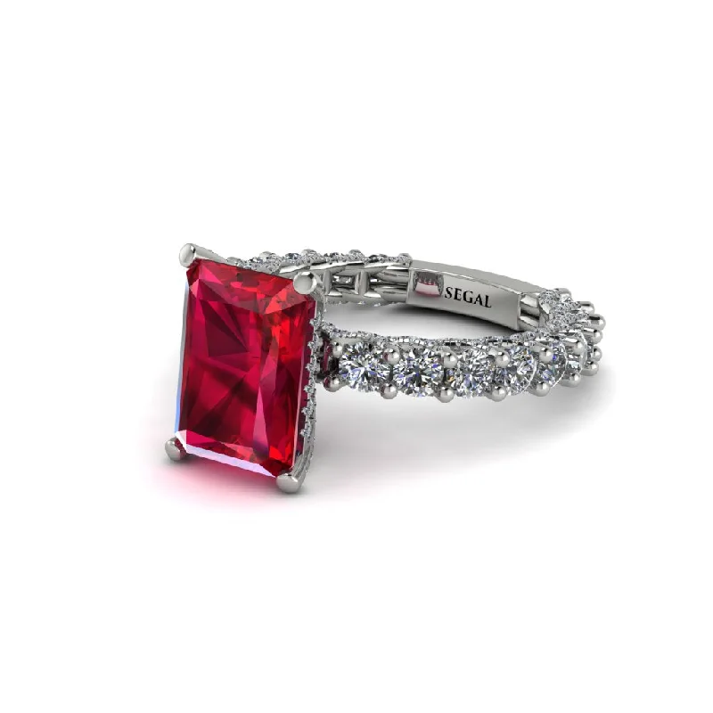 trendy ladies engagement rings-4Ct Radiant Cut Ruby Engagement Ring - Serenity No. 12