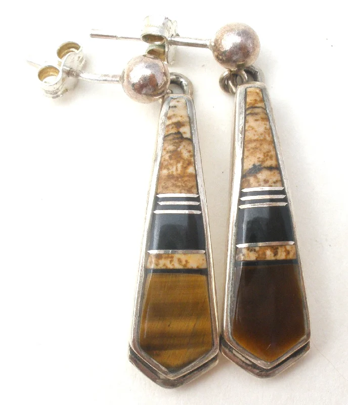 ladies luxurious stud earrings-Navajo Rick Tolino Earrings with Inlay Gemstones