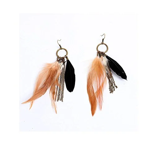 ladies black earrings-SEXY SPARKLES Dangling Genuine Natuarl long Hand Made Feathers Earrings for Women and Teen