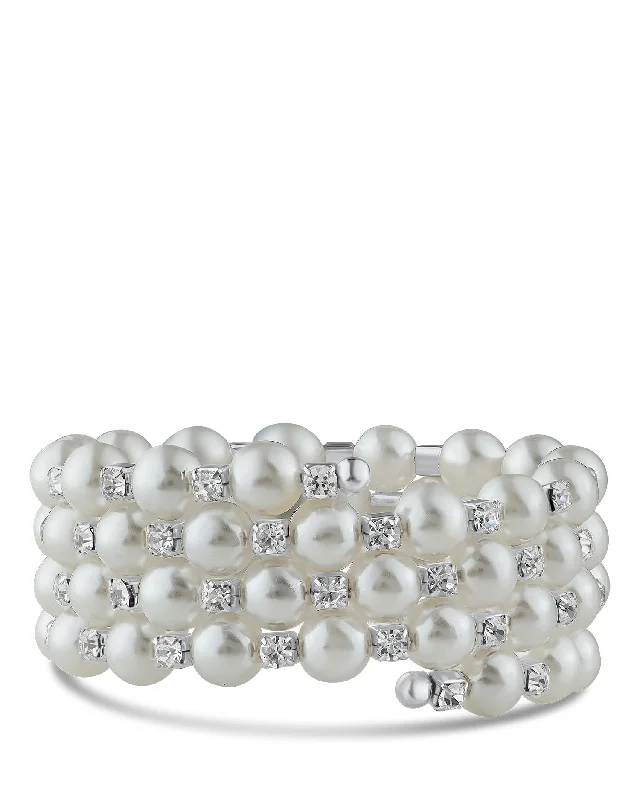 ladies crystal bangles-Pearl and Crystal Wrap Bracelet