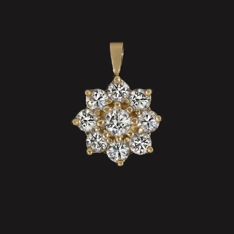 ladies diamond pendant necklaces-1.04ct DIAMOND CLUSTER PENDANT NATURAL ROUND FLOWER 14k YELLOW GOLD NECKLACE