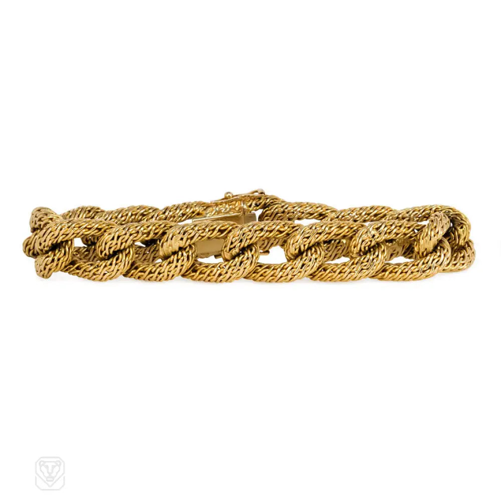 ladies bold bangles-Woven gold curblink bracelet, France