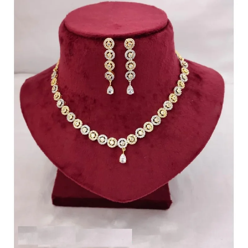 ladies collar necklaces-Akruti Collection Gold Plated Plated AD Necklace Set