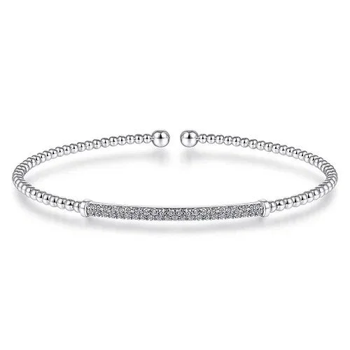 ladies custom bangles-14K White Gold Bujukan Split Cuff Bracelet with Diamond Pave Bar