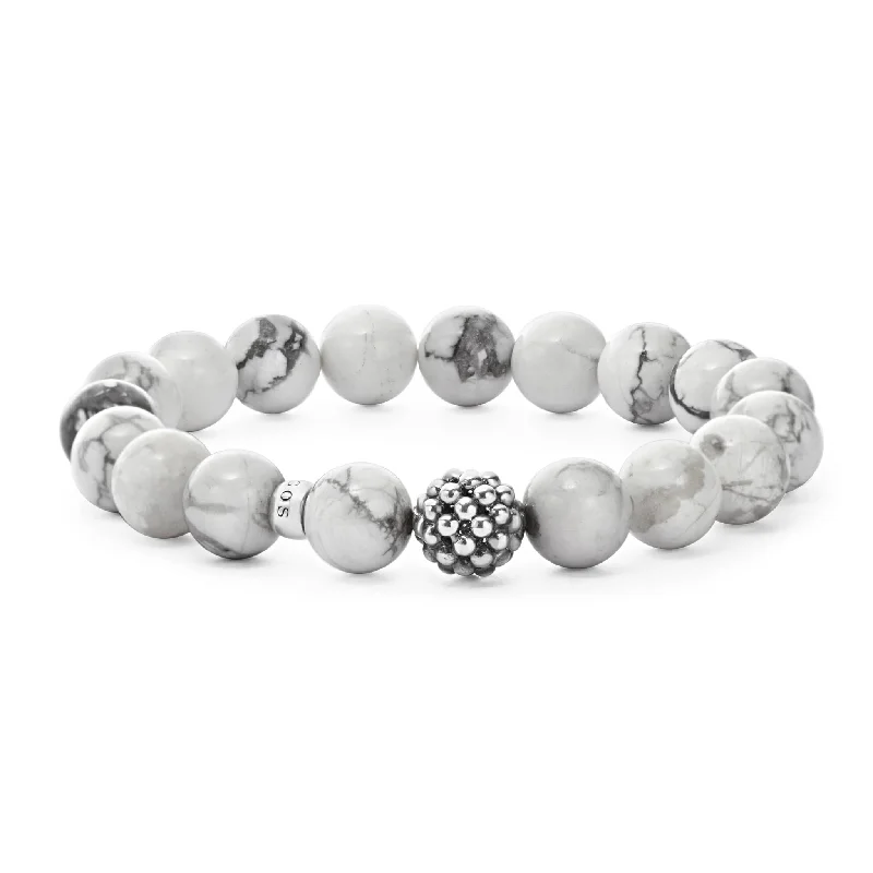 ladies bracelet for wedding-Maya Howlite Silver Station Bead Bracelet