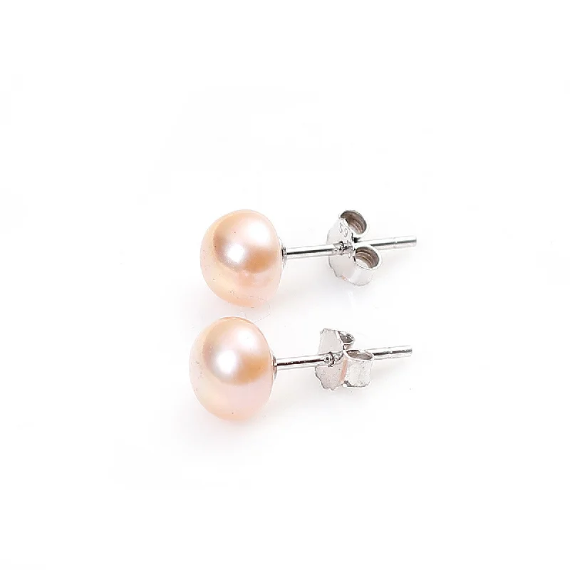 ladies hoop and stud earrings-Sexy Sparkles Women's Sterling Silver & Freshwater Cultured Pearl Ear Post Stud Earrings Pink 7mm( 2/8inch ) Dia