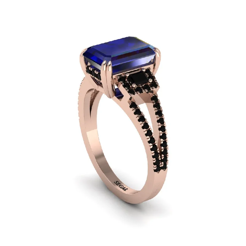 ladies engagement rings with diamonds-Split Shank Emerald Cut Sapphire Designer Engagement Ring - Ursula No. 44