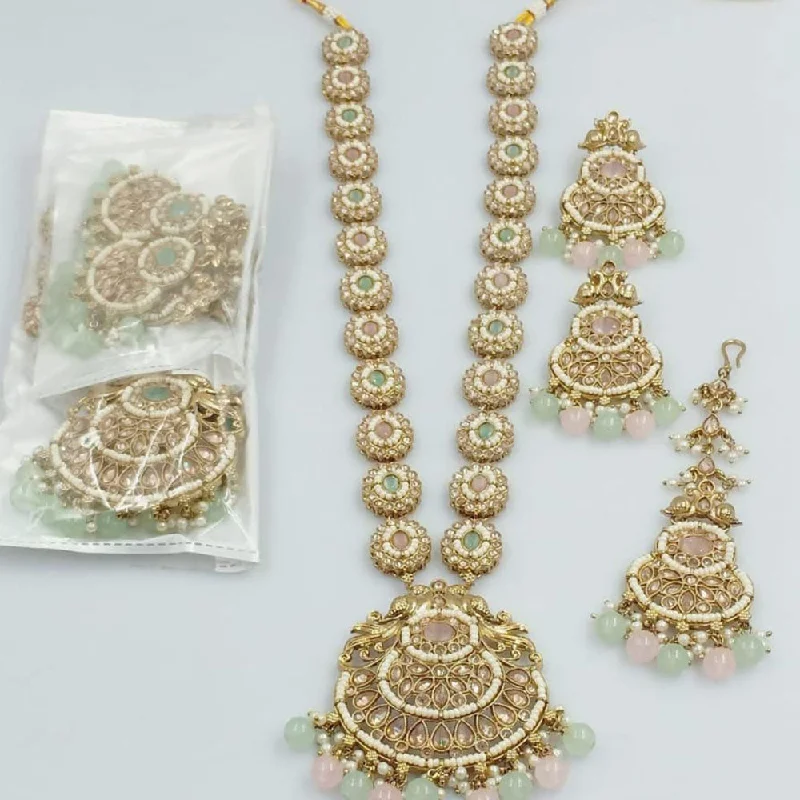 ladies luxury necklaces-Kavita Art Gold Plated Crystal Stone And Pearls Long Necklace Set   (1 Piece Only)