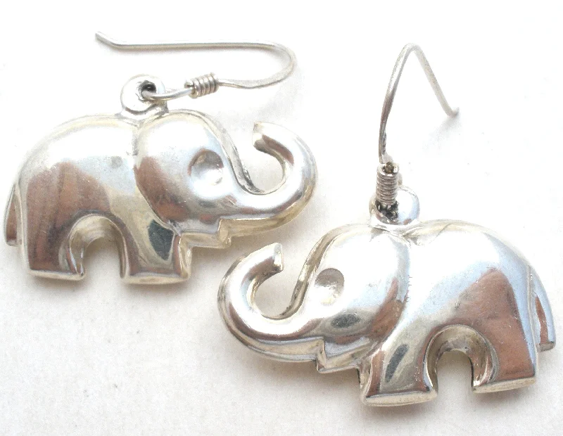 ladies designer earrings-Puffed Elephant 925 Earrings Dangle Vintage