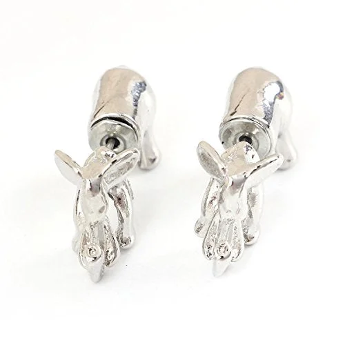 ladies dainty earrings-Sexy Sparkles 3D Double Sided Elephant Ear Post Stud Earrings for Women and teen Silver Tone