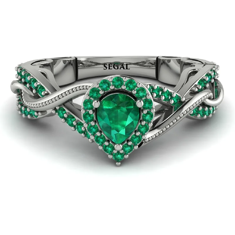 two-tone ladies engagement rings-Infinity Inspired Halo Emerald Engagement Ring - Teresa No. 21