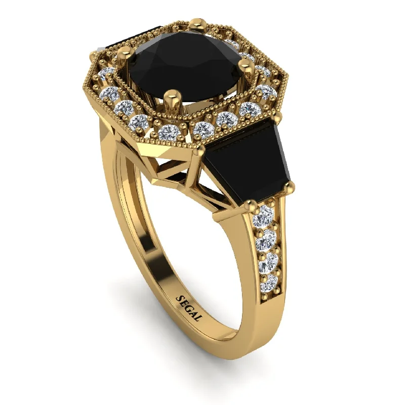 classic ladies engagement rings-Modern Halo Princess Cut Black Diamond Stone Engagement Ring - Doris No. 7