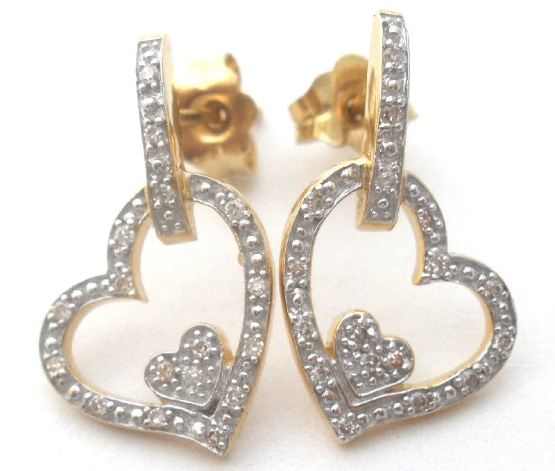 ladies vintage earrings-Heart Diamond Earrings 14K Gold DDB