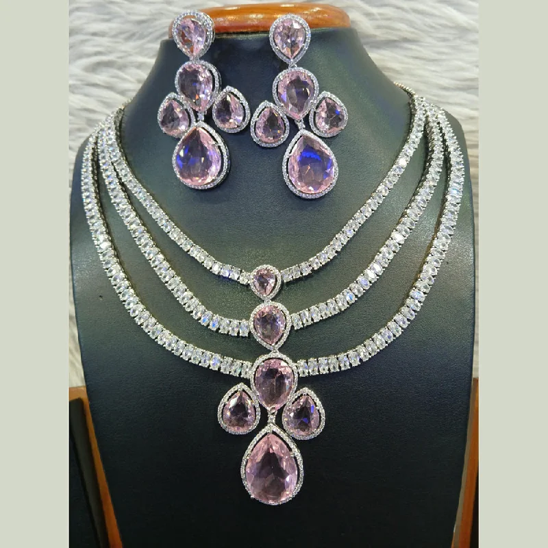 ladies custom necklaces-Jain Jewellers Silver Plated AD Necklace Set