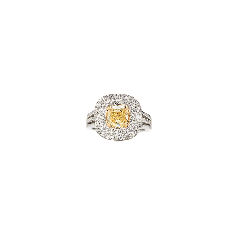 ladies designer rings-Platinum Fancy Intense Yellow Diamond Ring