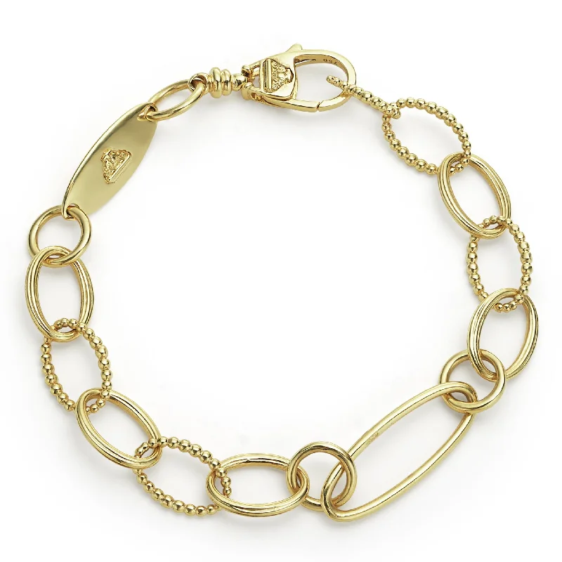 ladies stackable gold bracelets-Signature Caviar 18K Gold Oval Link Bracelet