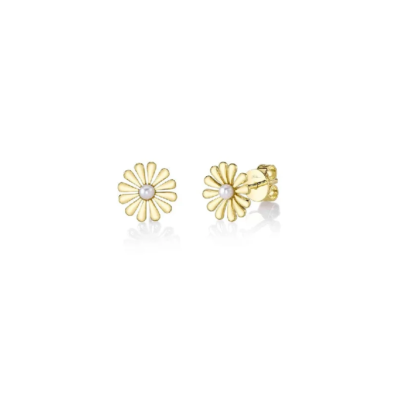 ladies elegant hoop earrings-Pearl Flower Stud Earrings