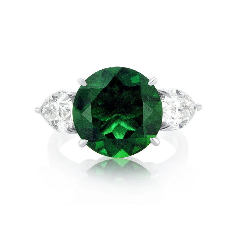 ladies wedding rings for her-5.41 Carat Lab Created Green Emerald and Diamond 3 Stone Ring in Platinum