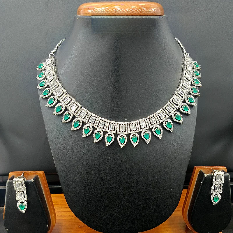 ladies blue sapphire necklaces-Jain Jewellers Silver Plated AD Necklace Set