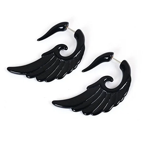 ladies bold stud earrings-Sexy Sparkles Acrylic 3D Double Sided Ear Post Stud Earrings Black Feather