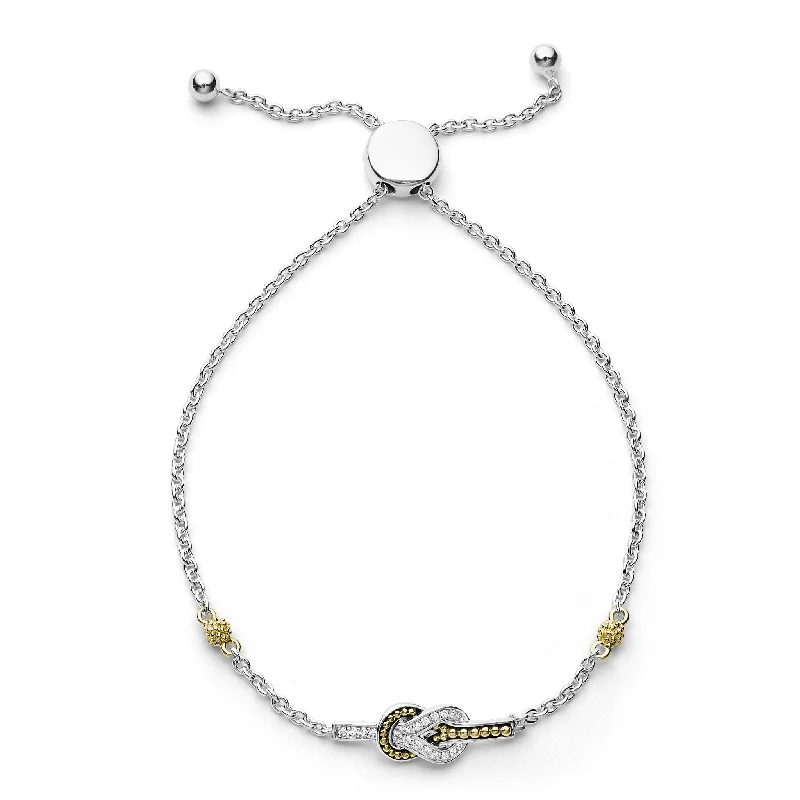 ladies gold bracelets-Newport Two-Tone Knot Diamond Bolo Bracelet