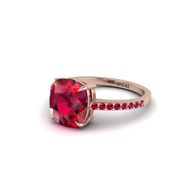 stackable engagement rings for ladies-Gold Handmade Cushion Cut Ruby Engagement Ring - Whitney No. 56