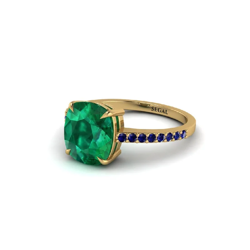 trendy ladies engagement rings-Gold Handmade Cushion Cut Emerald Engagement Ring - Whitney No. 64