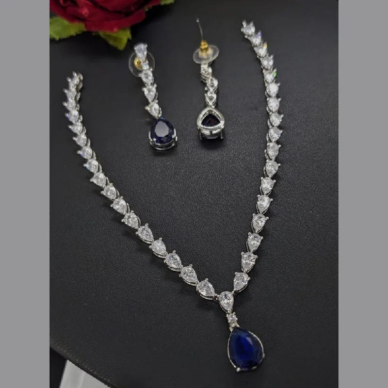 ladies gemstone necklaces-Aamrapali Silver Plated AD Necklace Set