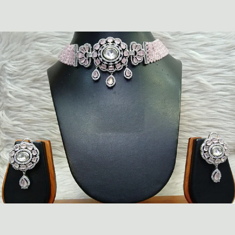 ladies short necklaces-Jain Jewellers Silver Plated AD Choker Necklace Set