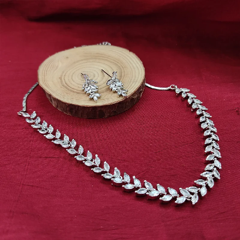 ladies elegant necklaces-Aamrapali Silver Plated AD Necklace Set