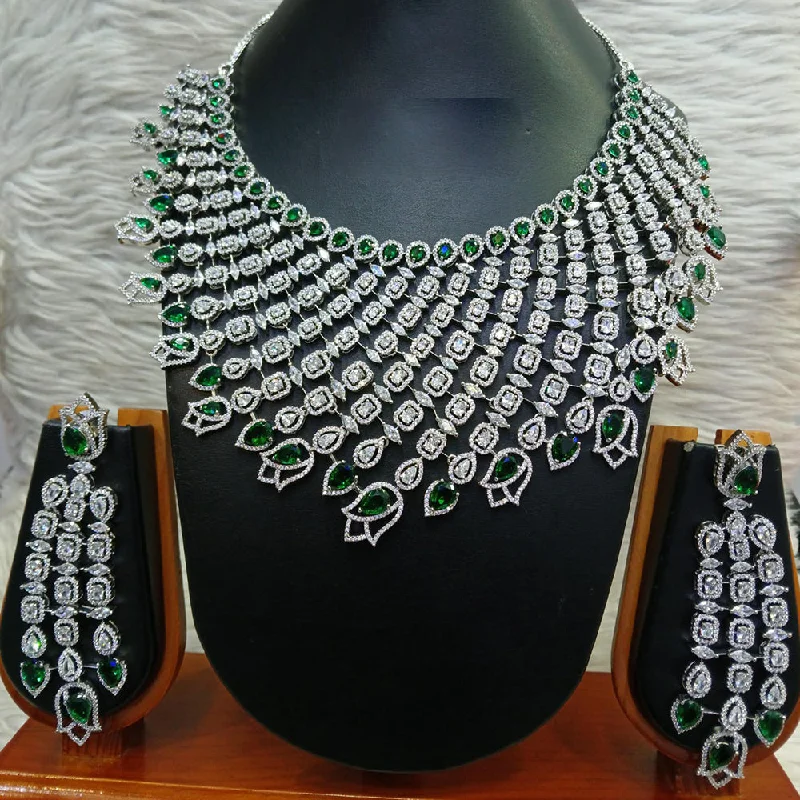 ladies double-layer necklaces-Jain Jewellers Silver Plated AD Necklace Set