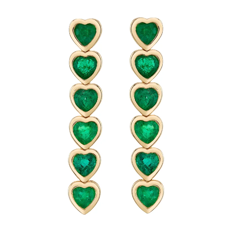 ladies chic earrings-Emerald Hearts Drop Earrings, Pair