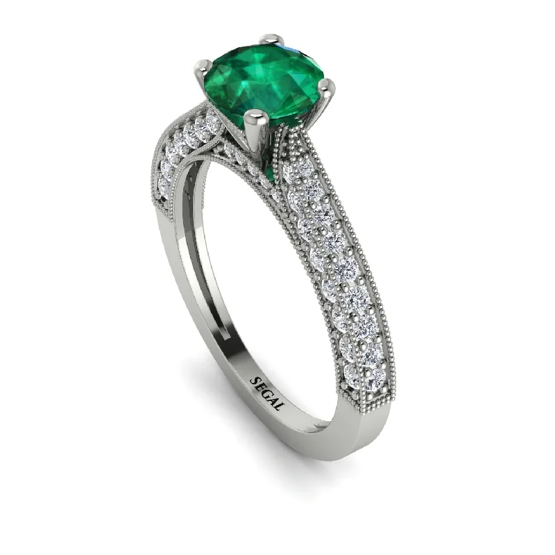 personalized engraving for ladies engagement rings-Classic Vintage Emerald Engagement Ring - Kathryn No. 6