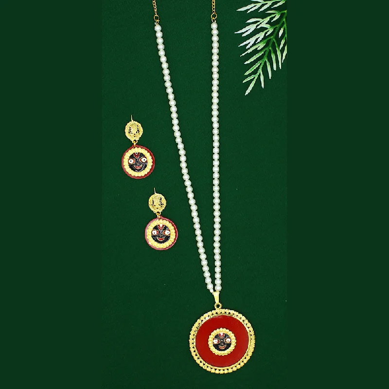 ladies diamond-studded necklaces-Mahavir Dye Gold Plated Pearl Long Necklace Set