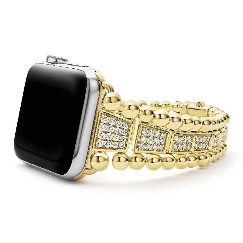 ladies crystal bangles-Smart Caviar 18K Gold Full Diamond Watch Bracelet-42-49mm