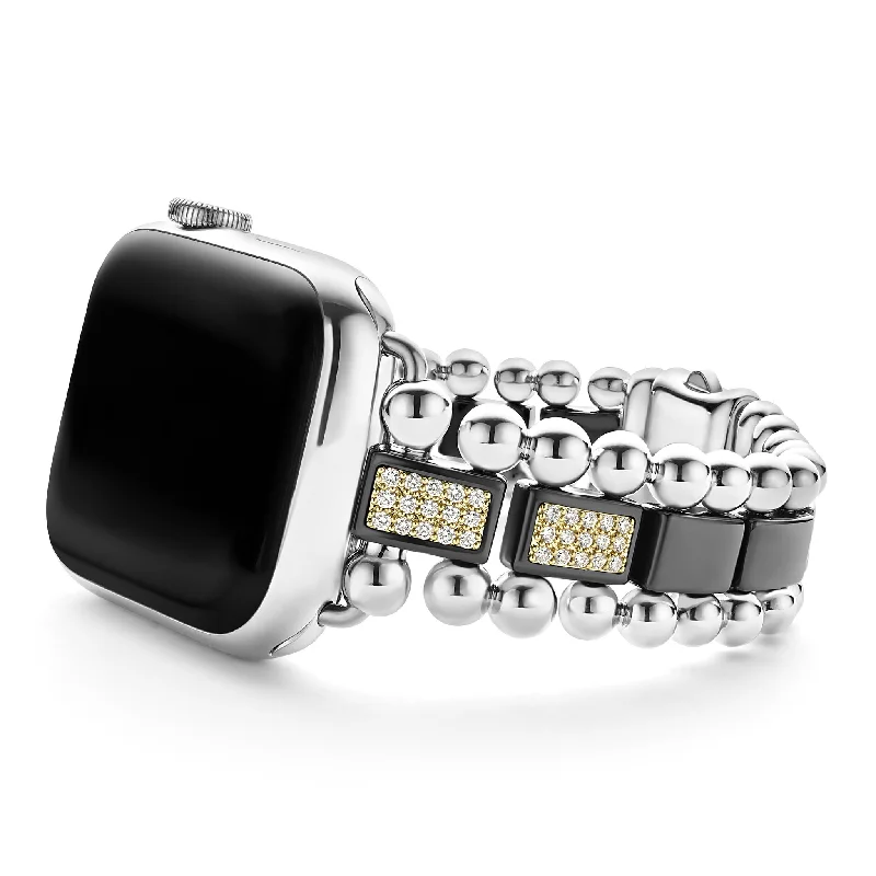 ladies silver bangles for women-Smart Caviar Black Ceramic Half Diamond Watch Bracelet-38-45mm