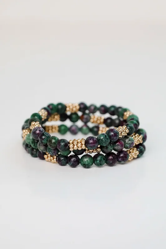 ladies boho bangles-Samantha Green Beaded Bracelet Set