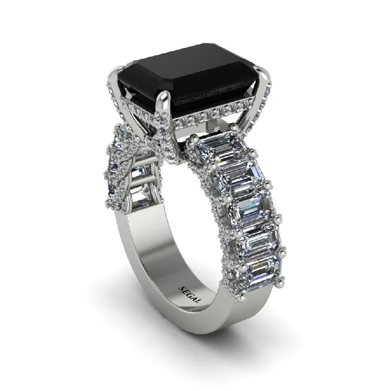 white gold ladies engagement rings-Luxury Emerald Cut Black Diamond Engagement Ring - Nadia No. 9