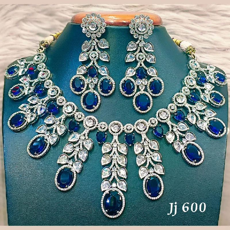 ladies long necklaces-Jain Jewellers Silver Plated AD Necklace Set