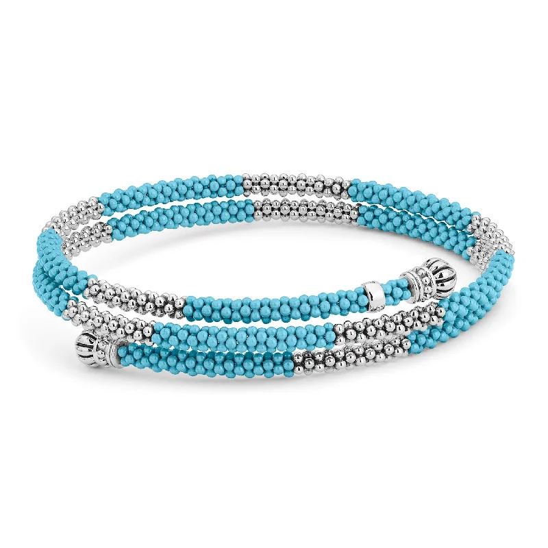 ladies gold bracelets-Blue Caviar Ceramic Beaded Wrap Bracelet