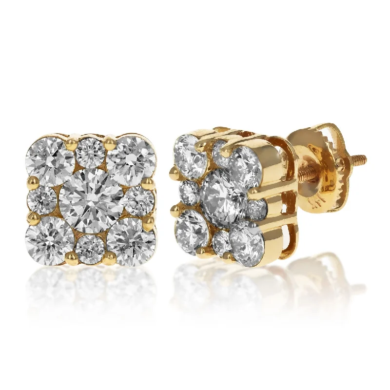 ladies luxury earrings-Square Shaped Diamond Stud Earrings | 14K Gold