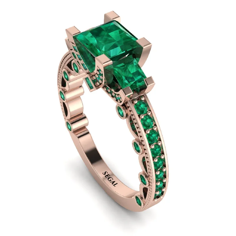 princess cut engagement rings for ladies-Modern Geometric Emerald Gold Engagement Ring - Beverly No. 20