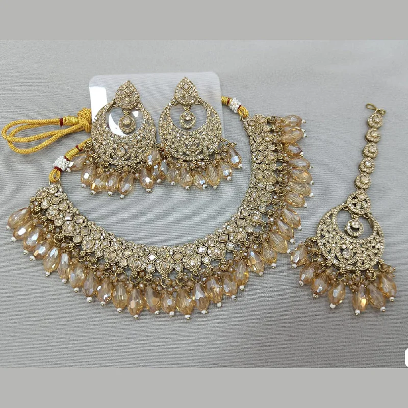 ladies sophisticated necklaces-Rani Sati Jewels Gold Plated Crystal and Pearl Necklace Set