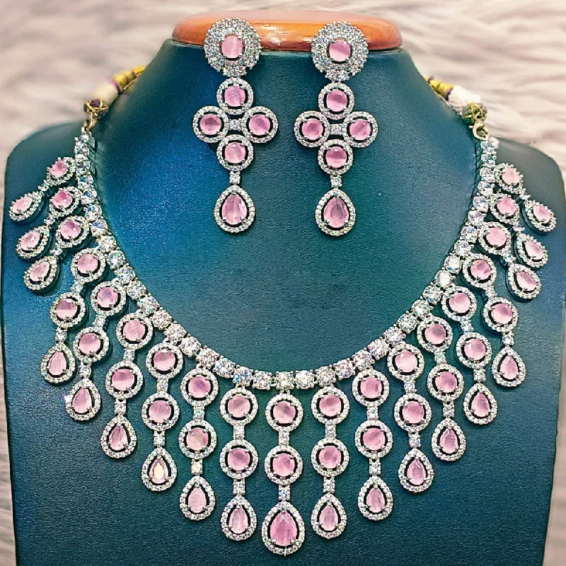 ladies chunky necklaces-Jain Jewellers Silver Plated AD Necklace Set