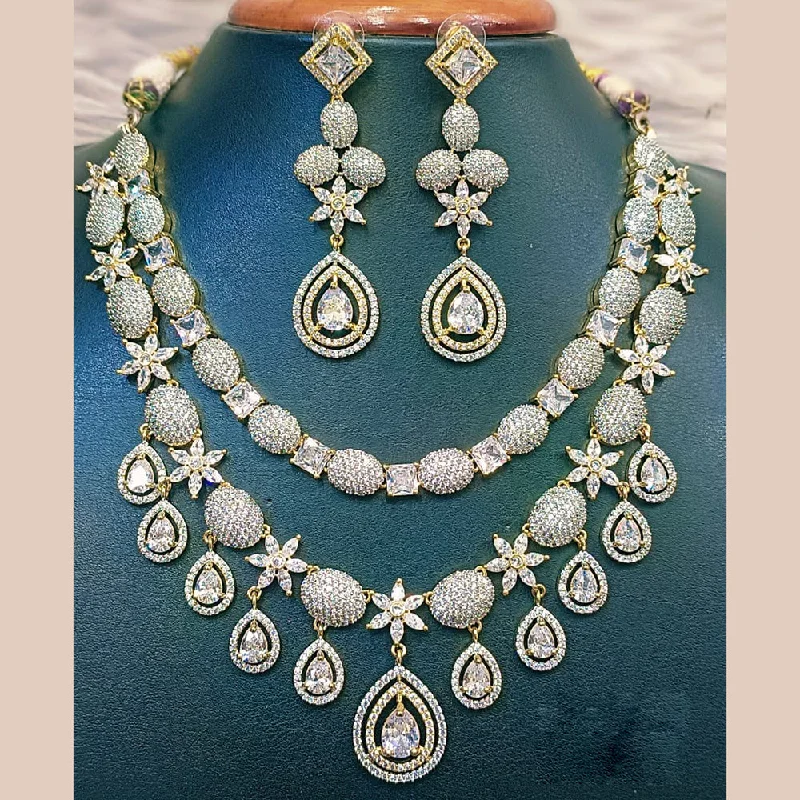 ladies silver necklaces-Jain Jewellers Gold Plated AD Necklace Set