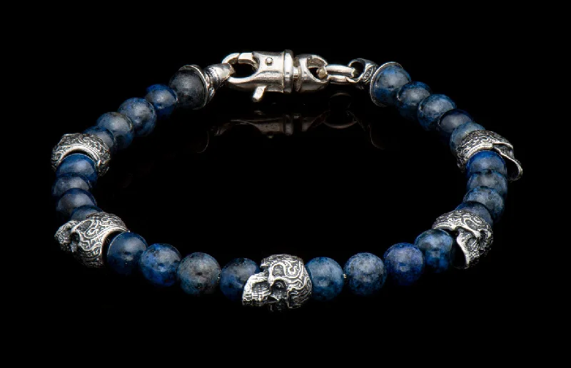 ladies rope bracelets-Blue Hawk Beaded bracelet with Sterling silver and blue dumortierite