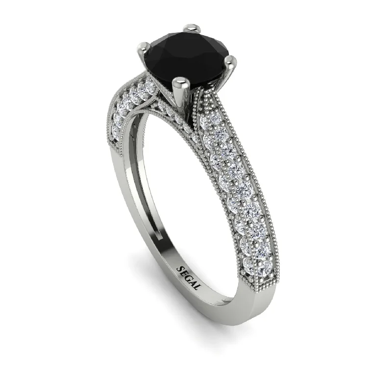 modern solitaire engagement rings for ladies-Classic Vintage Black Diamond Engagement Ring - Kathryn No. 9