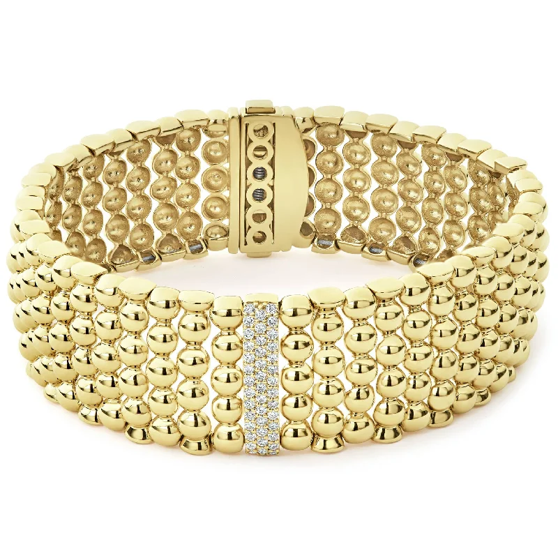 ladies trendy gold bangles-Caviar Gold Single Station 18K Gold Diamond Bracelet | 20mm