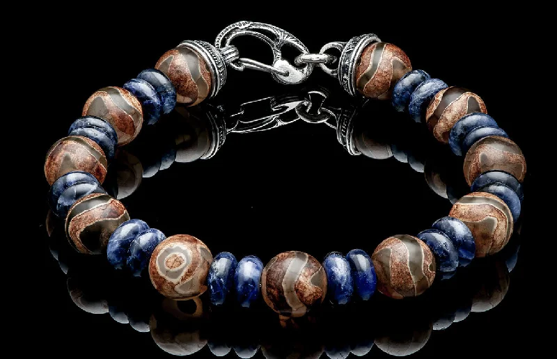 ladies bridal bangles-Enlightenment Beaded bracelet withTibetan agate, sodalite and Sterling silver